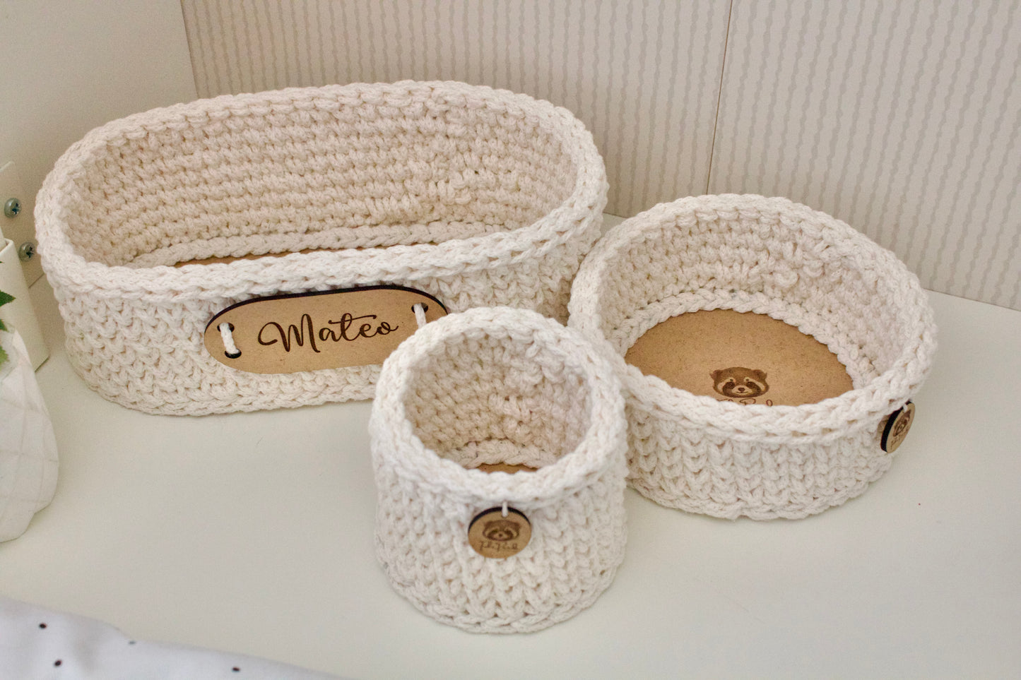 Decoración para bebé con cestas de algodón hechas a mano