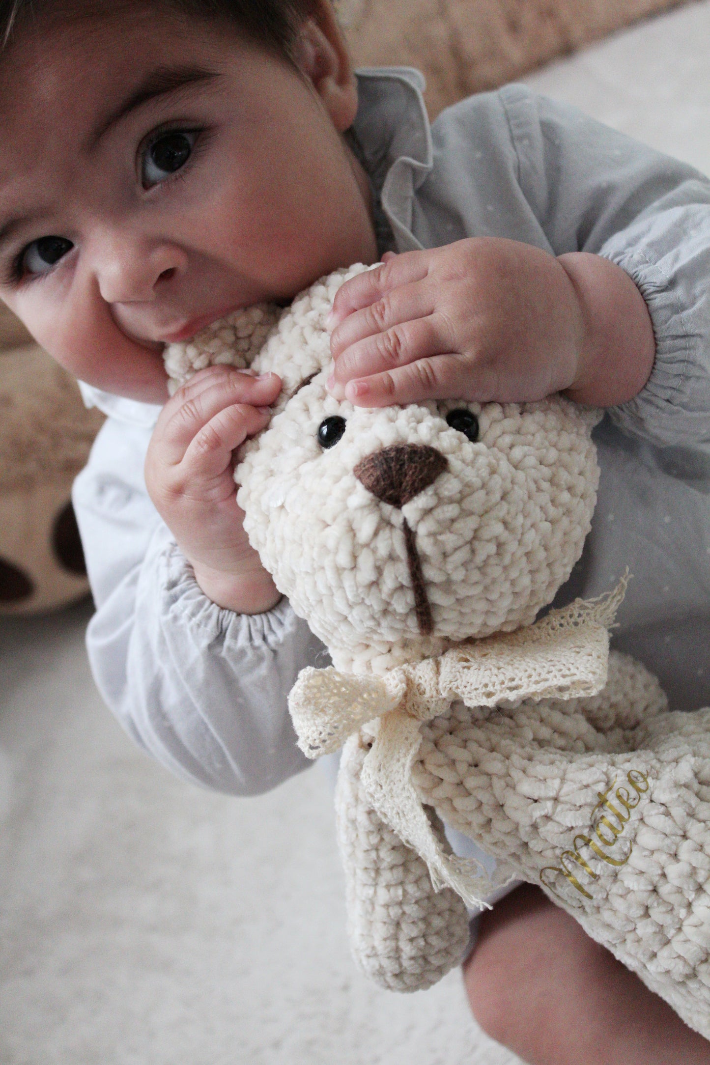 Theo — Handmade Crochet Bear Lovey for Baby